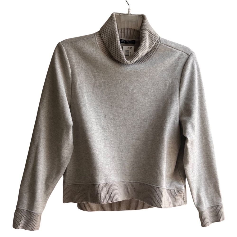 ZARA Cropped Cowl Neck Long Sleeve Top NWT